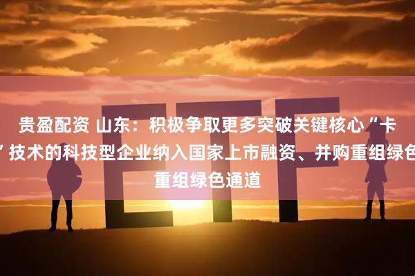贵盈配资 山东：积极争取更多突破关键核心“卡脖子”技术的科技型企业纳入国家上市融资、并购重组绿色通道